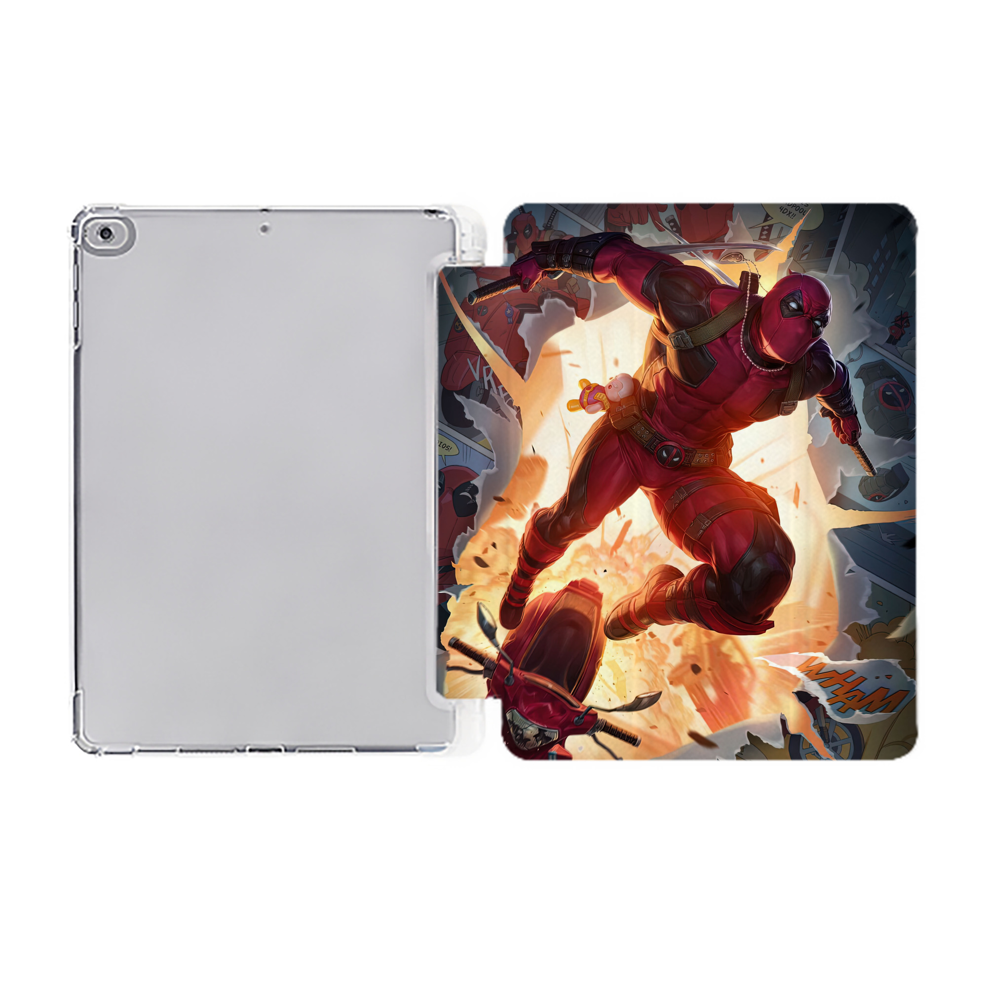 （画像用） Deadpool デッドプール IPad ケース ペン収納付き 三つ折りスタンド PUレザー×シリコン 対応機種9.5/10.5/10.9インチ